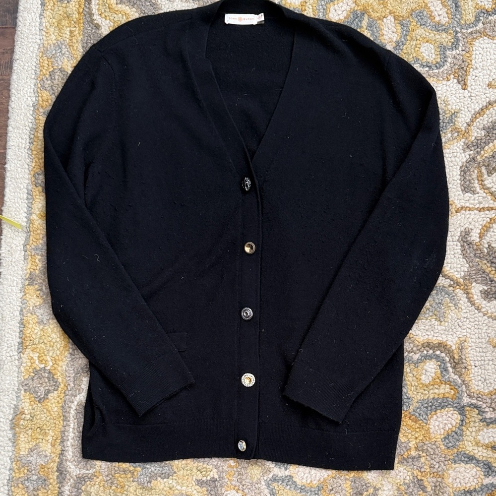 Tory Burch Elegant Black Button-Up Cardigan